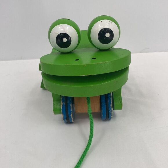 Melissa & Doug First Play Frolicking Frog Wooden Pull Toy 18 months - Picture 3 of 4